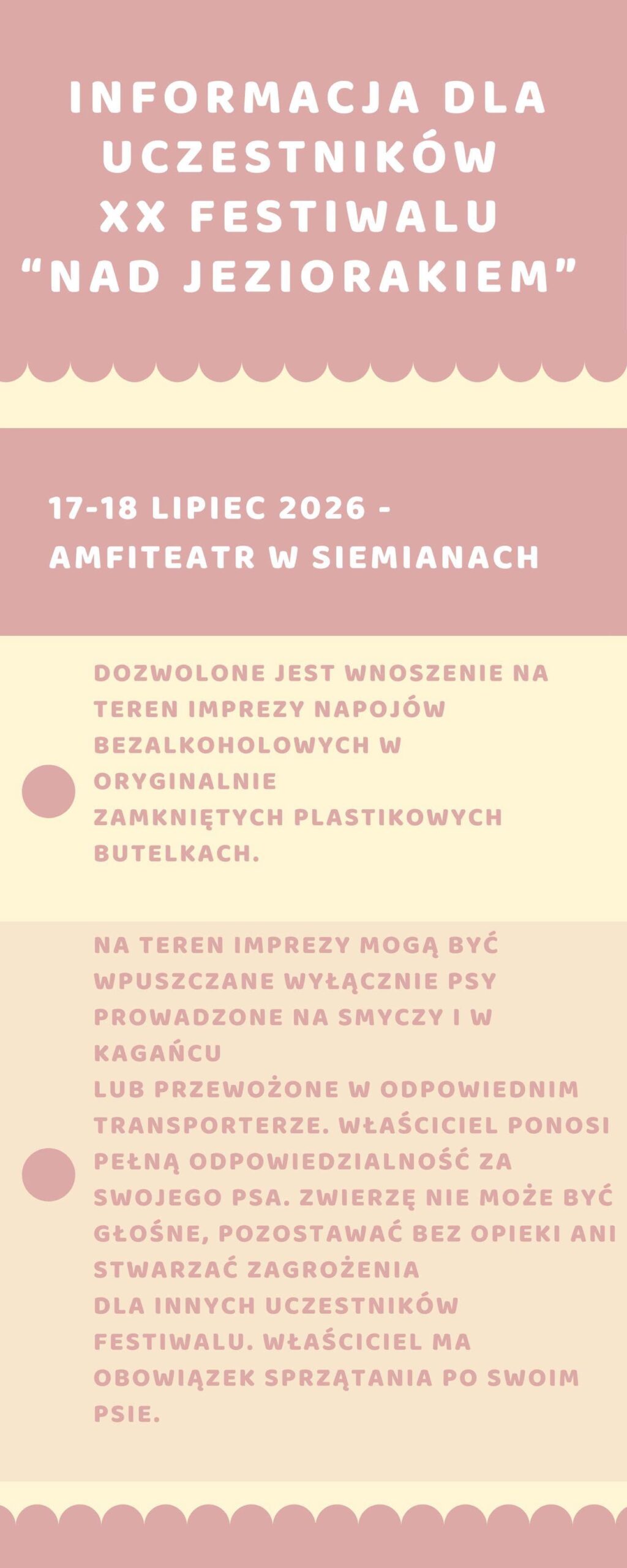 Informacja dla uczestników XX Festiwalu Nad Jeziorakiem