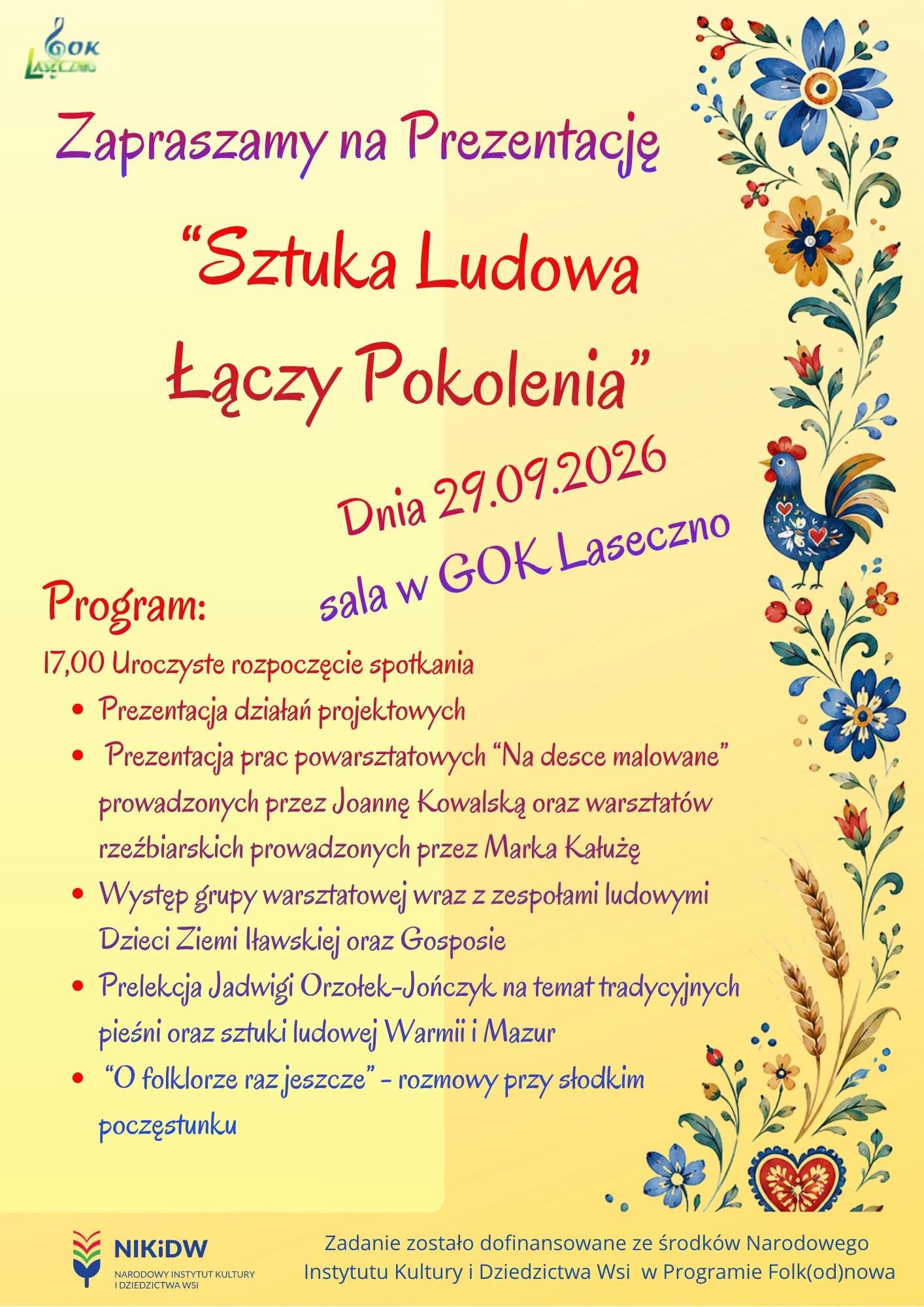 “Sztuka Ludowa Łączy Pokolenia” – 29.09.2026 Laseczno